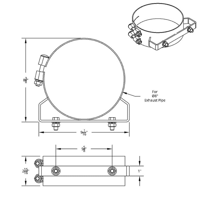 Freightliner/ACFM 8" diameter stainless steel wide band exhaust clamp