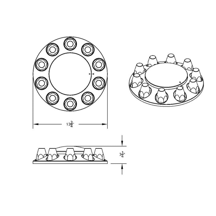 Black ABS plastic front axle cover w/ten 33mm thread-on lugnut covers