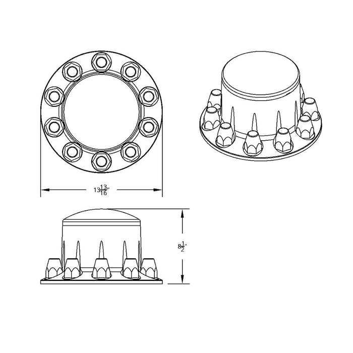 Black ABS plastic rear axle cover w/ten 33mm thread-on lug nut covers