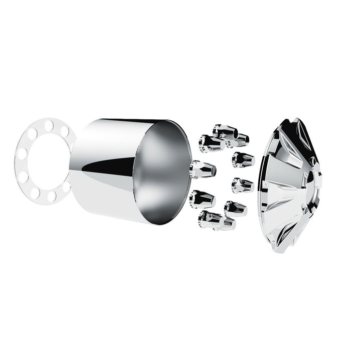 "Rubicon" chrome ABS plastic rear axle cover w/ten 33mm thread-on lugnut covers
