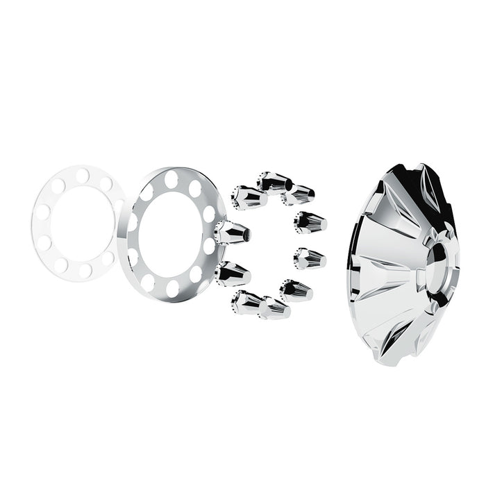 "Rubicon" chrome ABS plastic front axle cover w/ten 33mm thread-on lugnut covers