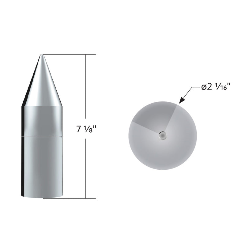 33mm x 7-1/8" ULTRA SPIKE chrome plastic screw-on lug nut cover