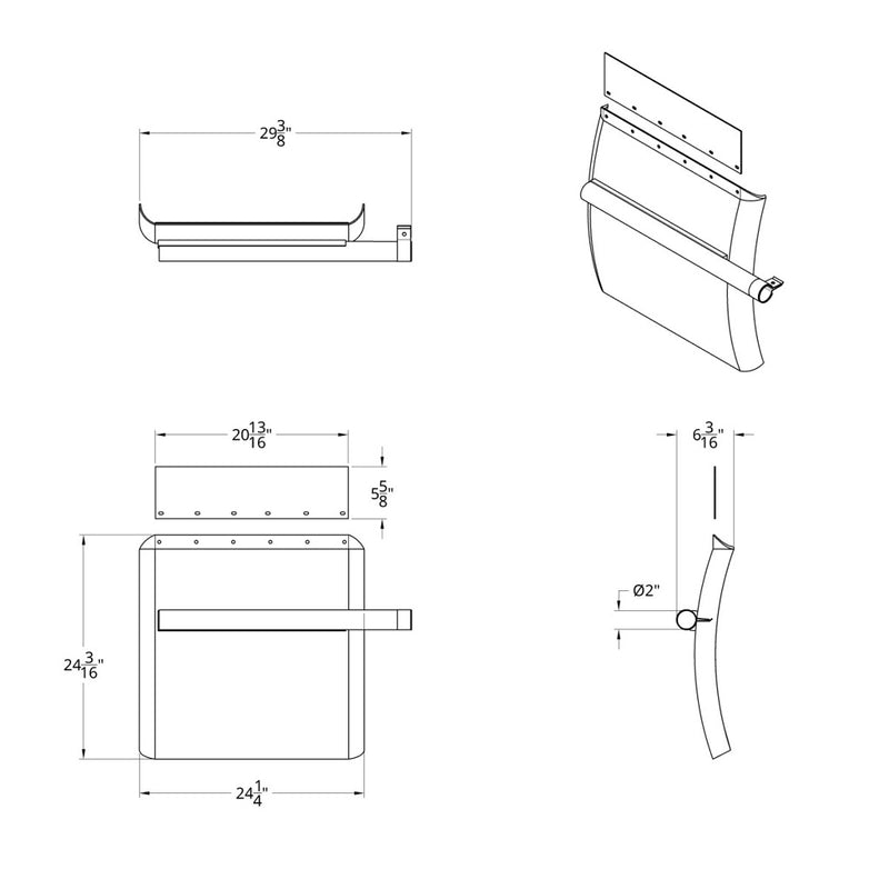 24" poly / plastic black quarter fenders w/tube arm - PAIR