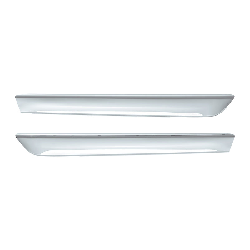 A pair of chrome plastic interior door grab handle covers for a Freightliner Cascadia 2018-2023.