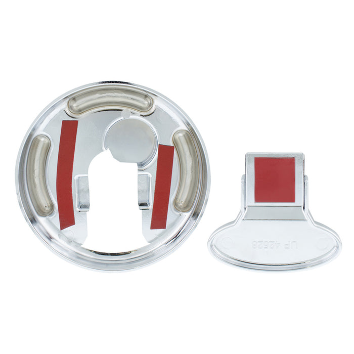 Peterbilt chrome plastic fuel cap cover - locking, 2 piece kit