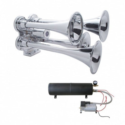 Chrome MINI 4-bell train horn kit w/compressor and air tank