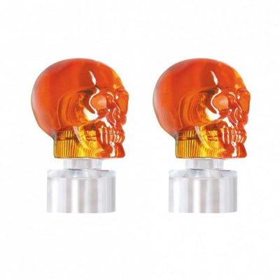 Amber incandescent lighted skull bumper guide top - PAIR