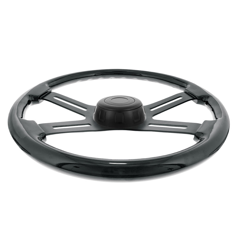 Glossy Black 18" steering wheel w/4 matte black spokes - 3 hole style