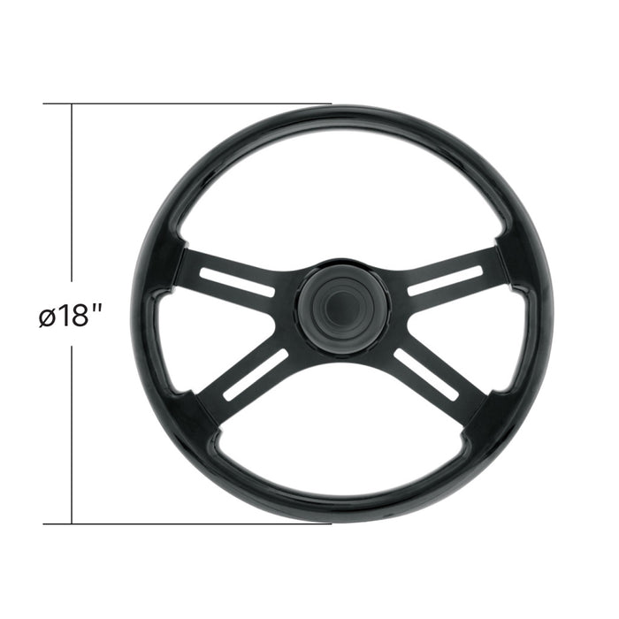 Glossy Black 18" steering wheel w/4 matte black spokes - 3 hole style