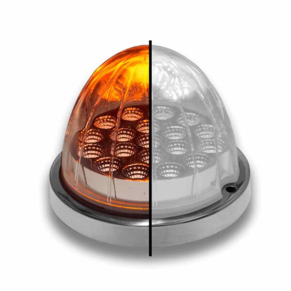 Dual Revolution Amber/White 19 diode watermelon-style LED light w/base - CLEAR lens