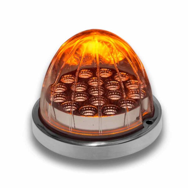 Dual Revolution Amber/White 19 diode watermelon-style LED light w/base - CLEAR lens