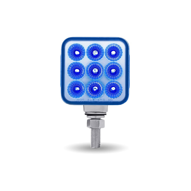 Dual Revolution Amber/Red/Blue 3" square pedestal LED marker/turn signal/auxiliary light w/single mounting post