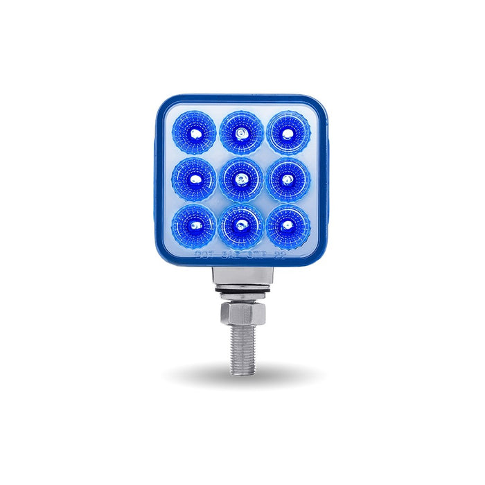 Dual Revolution Amber/Red/Blue 3" square pedestal LED marker/turn signal/auxiliary light w/single mounting post