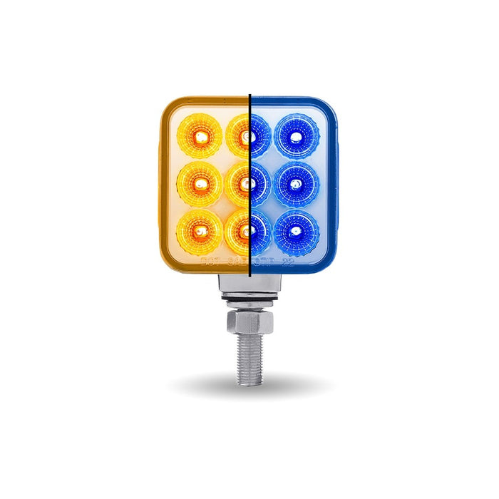 Dual Revolution Amber/Red/Blue 3" square pedestal LED marker/turn signal/auxiliary light w/single mounting post