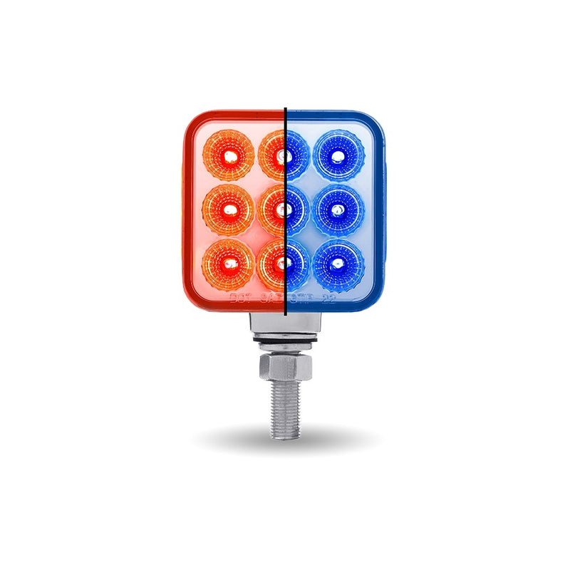 Dual Revolution Amber/Red/Blue 3" square pedestal LED marker/turn signal/auxiliary light w/single mounting post