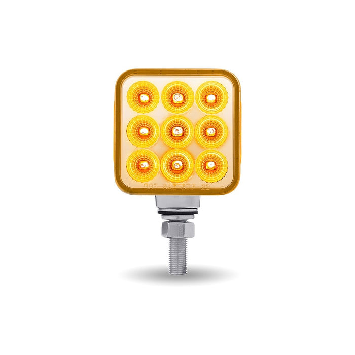 Amber/Red 3" square pedestal LED marker/turn signal light w/single mounting post, CLEAR LENS