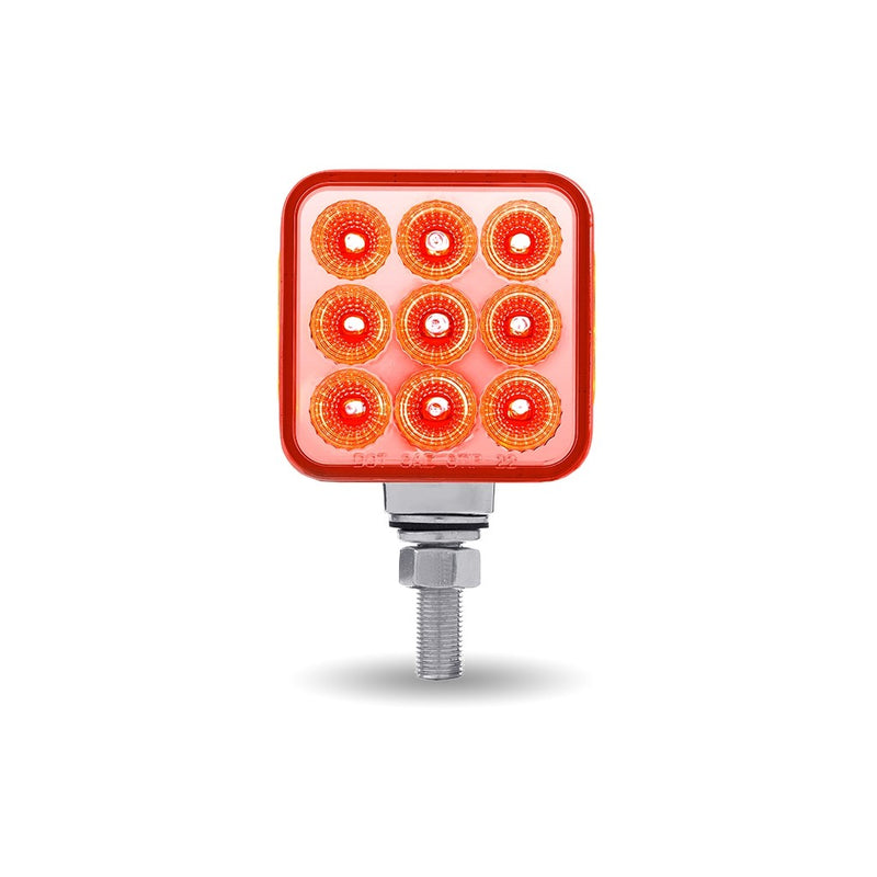 Amber/Red 3" square pedestal LED marker/turn signal light w/single mounting post, CLEAR LENS