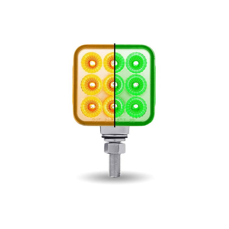 Dual Revolution Amber/Red/Green 3" square pedestal LED marker/turn signal/auxiliary light w/single mounting post