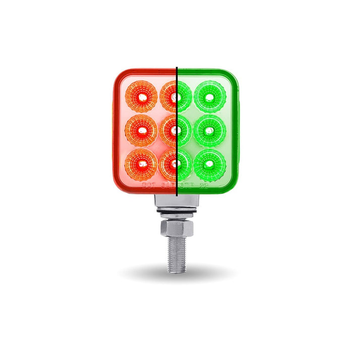 Dual Revolution Amber/Red/Green 3" square pedestal LED marker/turn signal/auxiliary light w/single mounting post