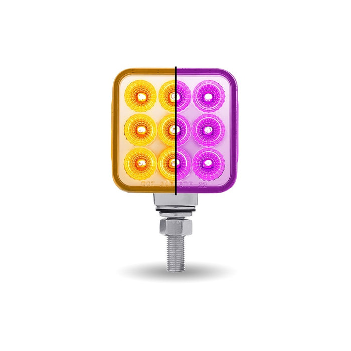 Dual Revolution Amber/Red/Purple 3" square pedestal LED marker/turn signal/auxiliary light w/single mounting post
