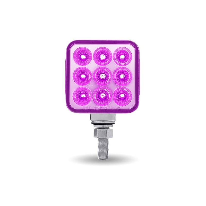 Dual Revolution Amber/Red/Purple 3" square pedestal LED marker/turn signal/auxiliary light w/single mounting post