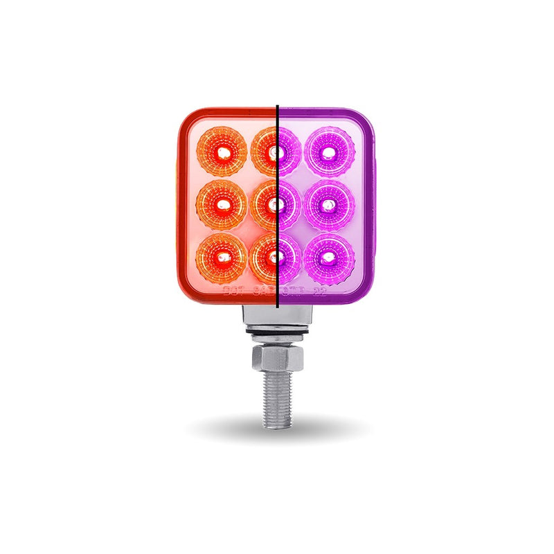 Dual Revolution Amber/Red/Purple 3" square pedestal LED marker/turn signal/auxiliary light w/single mounting post