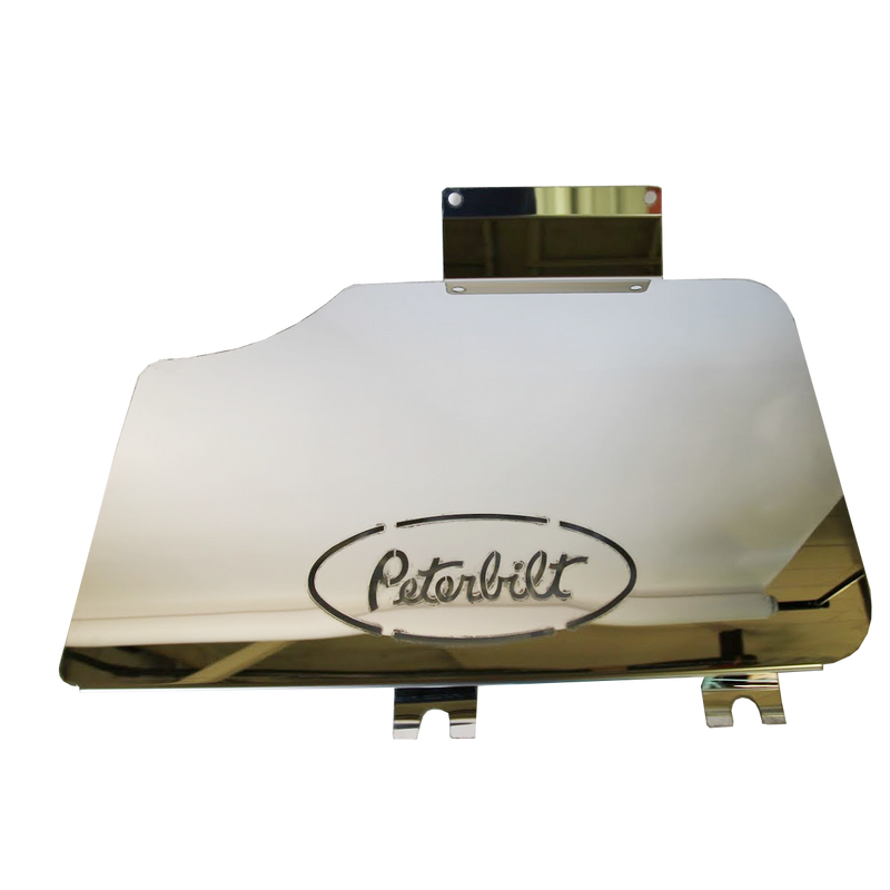 Peterbilt 388/389 stainless steel blind mount fender rock guard w/logo cutout - PAIR