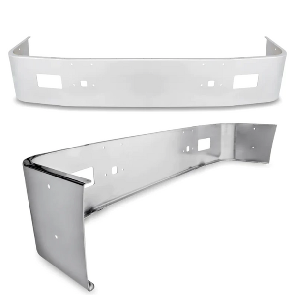 International 9200 / 9400 chrome bumper with center light hole, tow hook holes