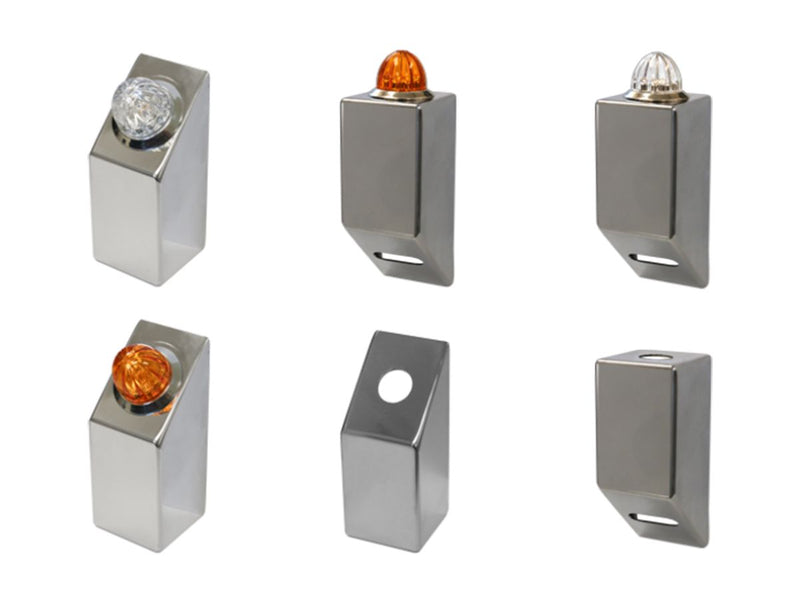 Stainless steel angled mirror mount pedestal light bracket w/hole for 3/4" button light - PAIR