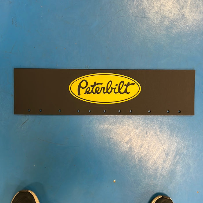 Peterbilt 24" x 6" black quarter fender mudflap w/yellow stamped logo