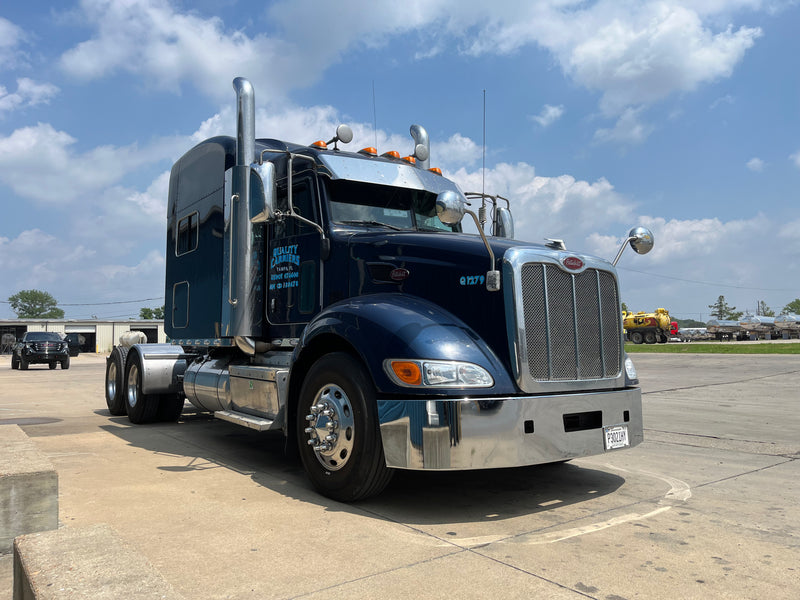 Peterbilt 386 chrome wraparound bumper with tow hook holes