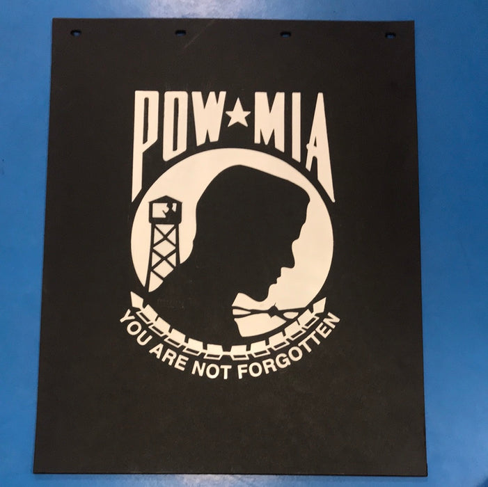POW / MIA 24" x 30" black poly mudflap w/white logo
