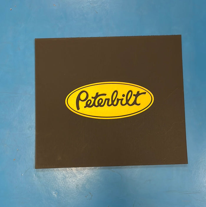 Peterbilt 16" x 14" black front fender mudflap w/yellow stamped logo
