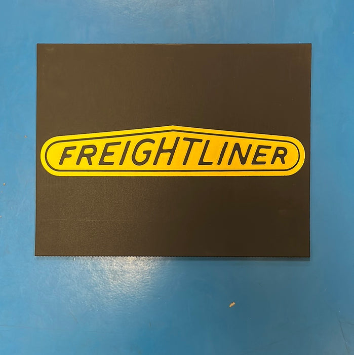 Freightliner 18" x 14" black front fender mudflap w/yellow stamped logo