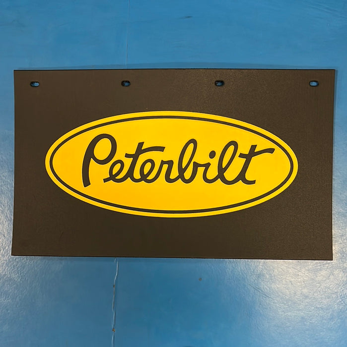 Peterbilt 24" x 14" black step box mudflap w/yellow stamped logo