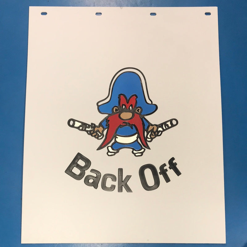 Yosemite Sam 24" x 30" white plastic mudflap w/ logo