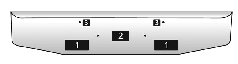 Peterbilt 389 18" tall chrome bumper with standard tow hook, step, and mounting holes