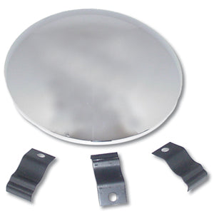 Chrome 9-1/4" diameter trailer hubcap w/3 steel mounting clips - dome