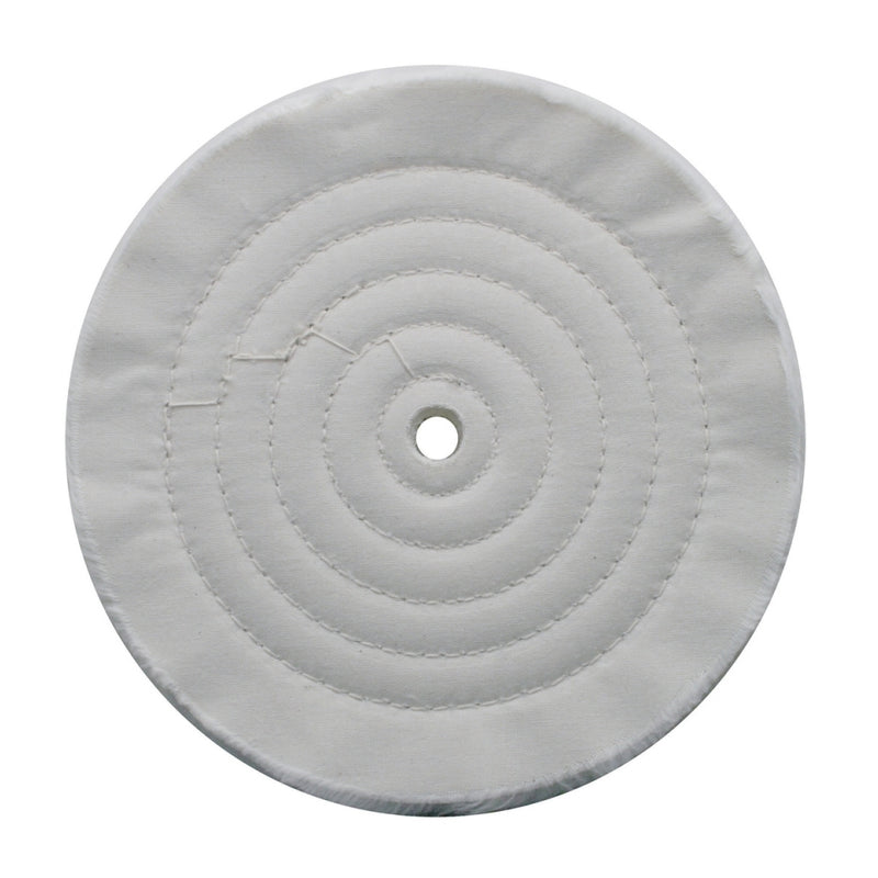 White spiral sewn soft muslin buffing wheel - 8" diameter