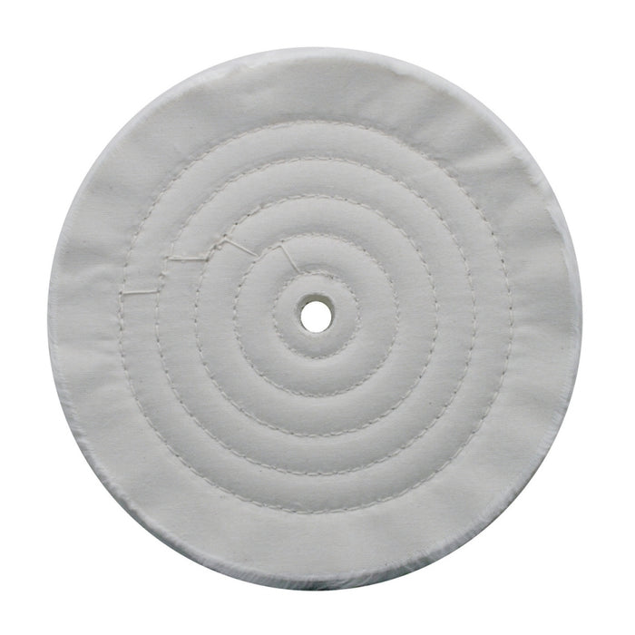 White spiral sewn soft muslin buffing wheel - 8" diameter