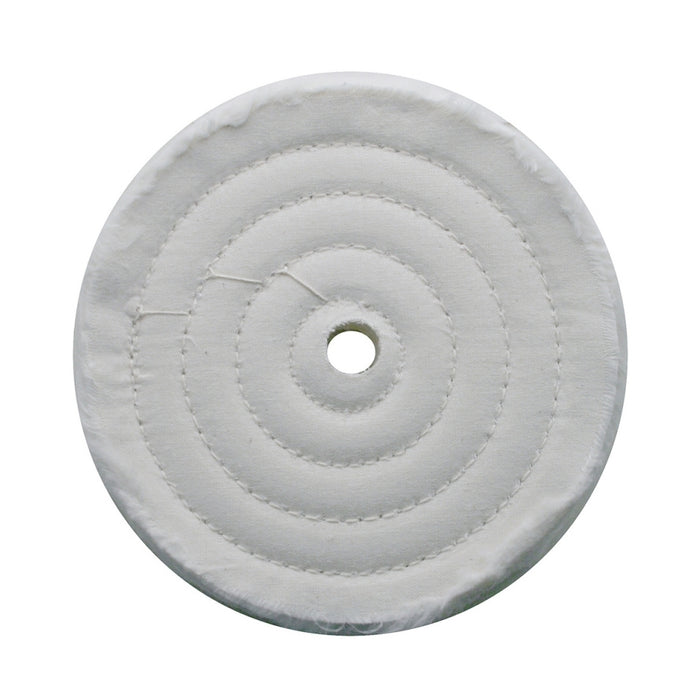 White spiral sewn soft muslin buffing wheel - 6" diameter