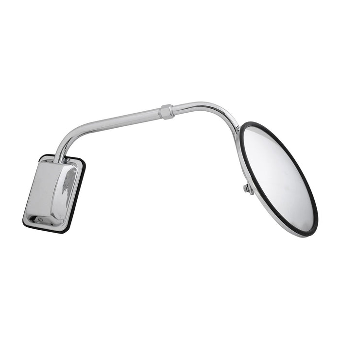 Chrome "pod" mount convex hood blind spot mirror w/curved arm