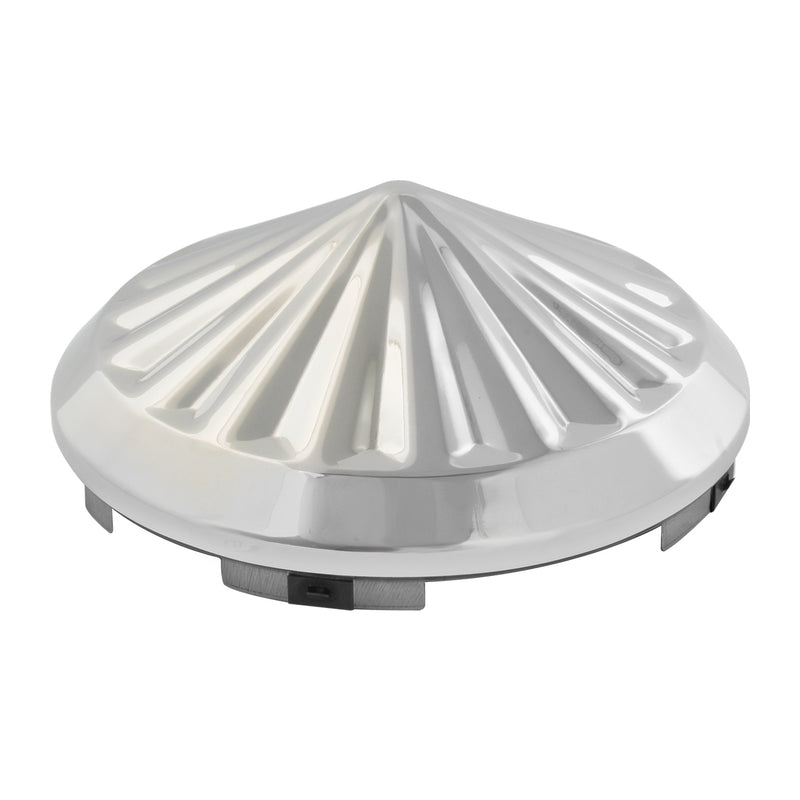 Chrome 6 uneven notch front hubcap with 7/16" lip - pinwheel