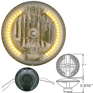 Crystal 7" diameter round headlamp w/amber 34 diode LED marker lights