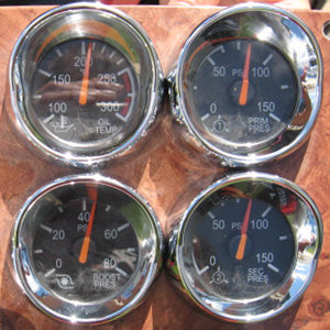 Peterbilt 387 chrome plastic small gauge bezel with visor