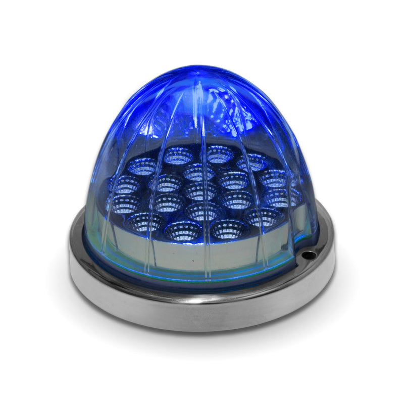 Dual Revolution Amber/Blue 19 diode watermelon-style LED turn signal/auxiliary light w/reflector cup and lock ring - CLEAR lens