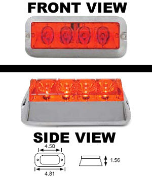 Red 4 diode LED rectangular marker/strobe light w/chrome base