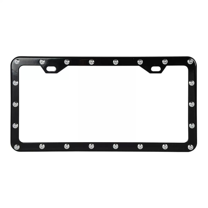 Black license plate frame with chrome rivets - 2 mounting holes