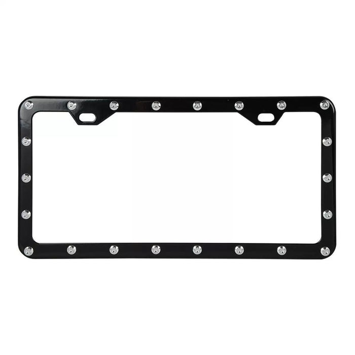 Black license plate frame with chrome rivets - 2 mounting holes