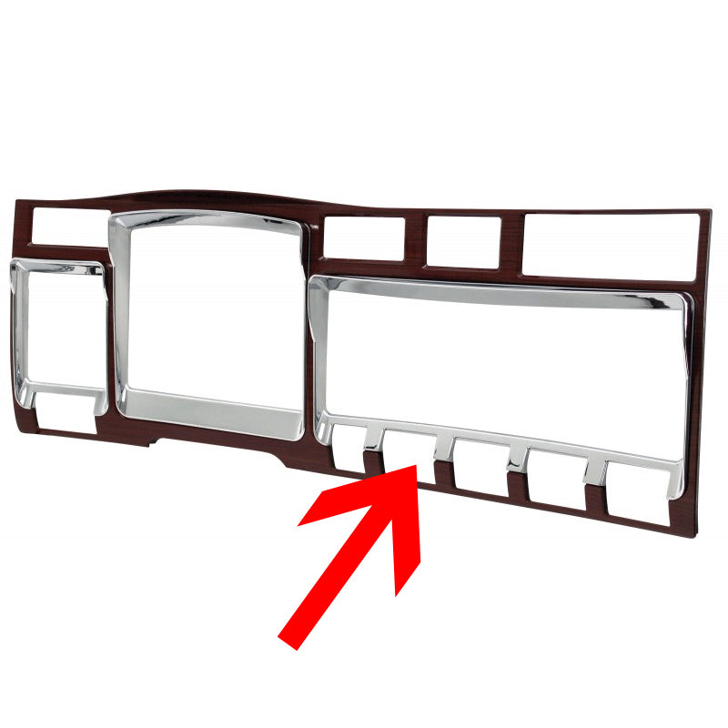 Kenworth W900/T660 chrome plastic right hand dash gauge panel surround w/visor